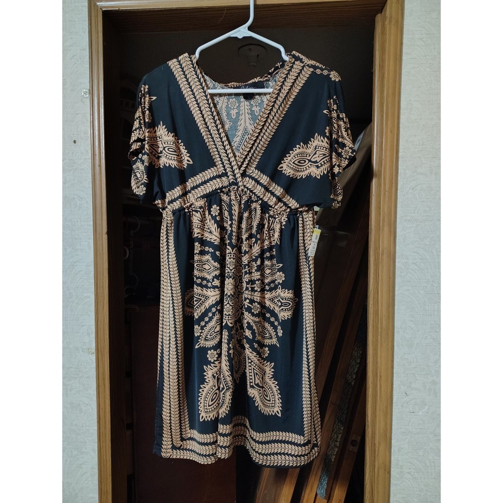 CALESSA GOLD & BLACK KIMONO STYLE DRESS SZ.XL EUC.